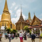 Foreign tourists visit the Temple of the Emerald Buddha Wat Phra Kaew Grand Palace Bangkok