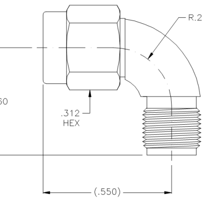 3912-1 SMA Radius (Swept) Male to Female Adapter Made in the USA (Gold)